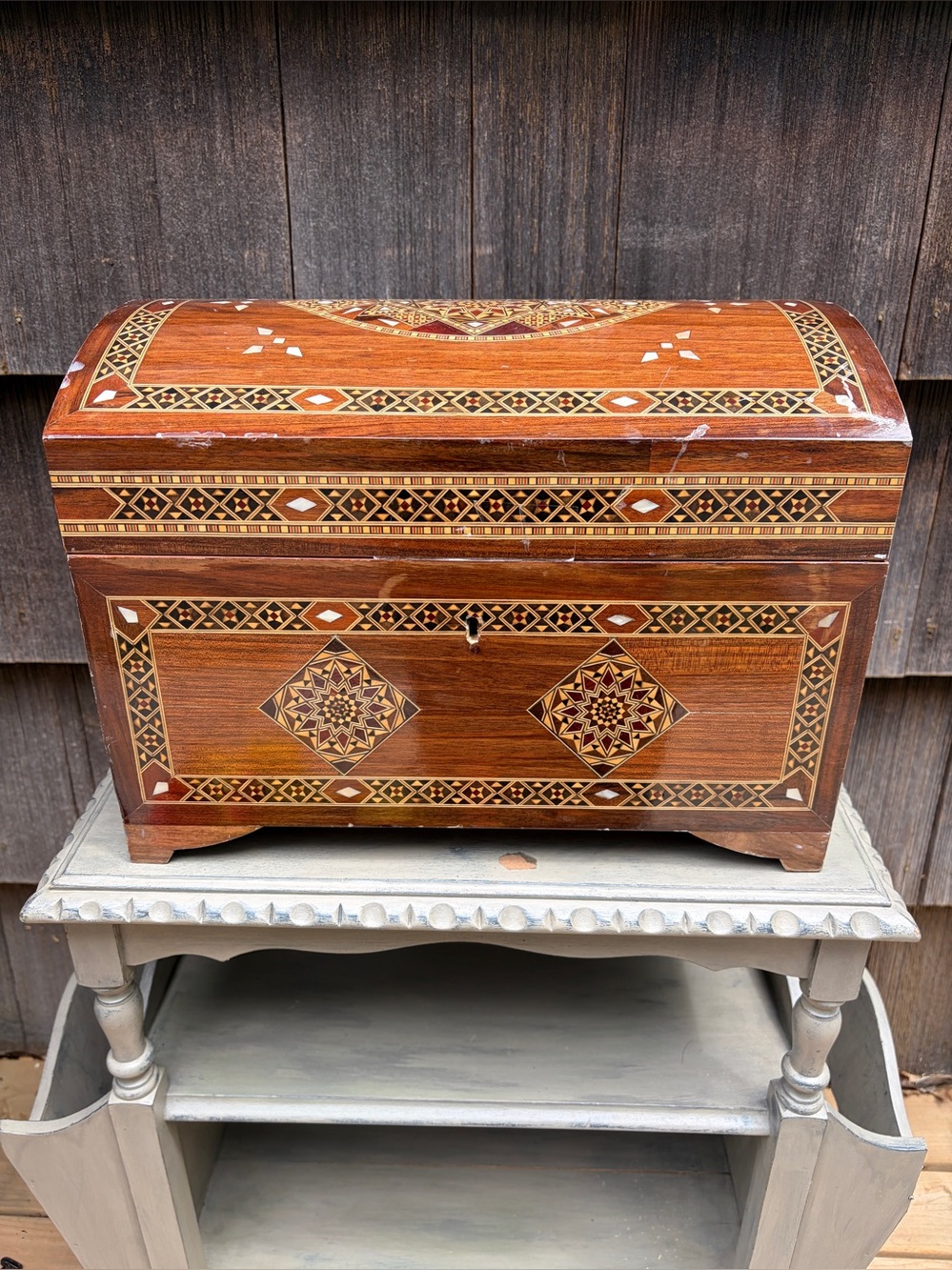 Extra large Handcrafted Inlay Wooden Jewelry Chest - Brown